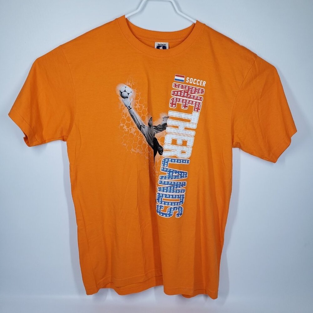 The Netherlands Men's LG Football Player Flag SOGO Orange T-Shirt Short Sleeve
